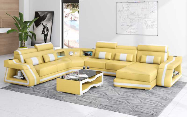 Groß Ecksofa Wohnlandschaft XXL Sofa U Form Ledersofa Schwarz Sofas