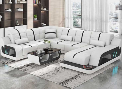 Modern Wohnlandschaft Sofa U Form Ecksofa Designersofa Weiß Kunstleder