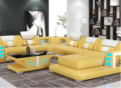 Couch Zeitgenössisch Ecksofa U Form Gelb Wohnlandschaft Ledersofa Sofa