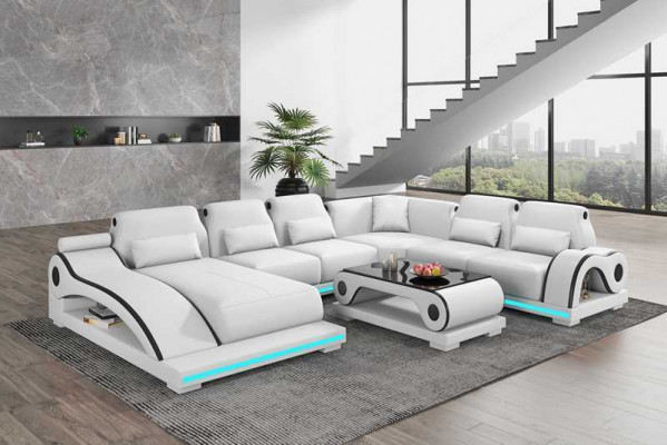 Wohnlandschaft XXL Sofa U Form Groß Ecksofa Ledersofa Braun Sofas Neu