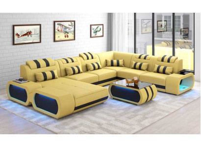 Moderne XXL Sofa U Form Groß Ecksofa Ledersofa Schwarz Kunstleder