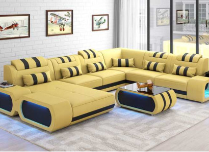 Moderne XXL Sofa U Form Groß Ecksofa Ledersofa Schwarz Kunstleder