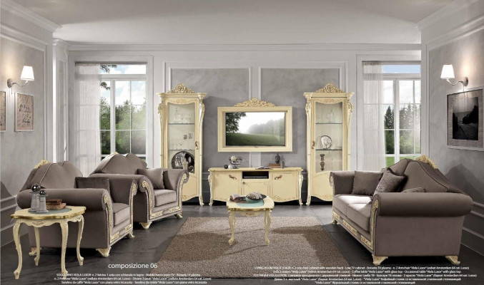 Wohnzimmer Set Sofagarnitur Holz Wohnzimmer Klassische Design Italien Set 9tlg.