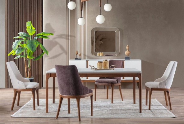Luxus Esszimmer Set Esstisch 4x Stühle Anrichte Spiegel 7 tlg Modern