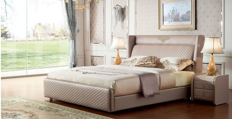 Bett 2x Nachttisch Tische Schlafzimmer Set Designer Luxus Bettgestellt