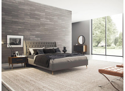 Design Schlafzimmer Komplett 5tlg Bett 2x Nachttische Kommode mit Spiegel