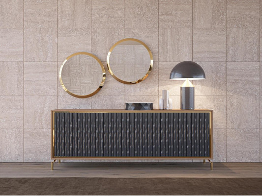 Esszimmer Modern Essgruppe Sideboard mit 2x Spiegel Luxus Holz Möbel