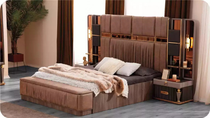 Garnitur Luxus Schlafzimmer Doppelbett Garnitur Bett Set 4tlg Beige