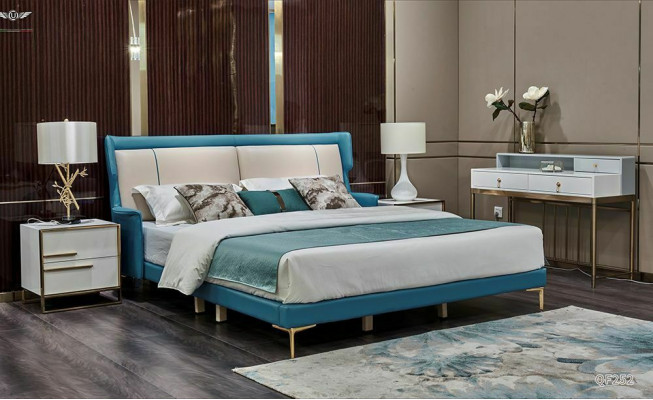 Klassische Polster Leder Velvet Doppel Bett Luxus Design Betten Doppel