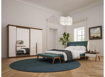 Komplett Schlafzimmer Bett 2x Nachttische Modern Kleiderschrank Bank Neu