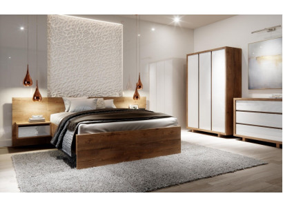 Komplettes Schlafzimmer Set Bett Nachttisch Kleiderschrank Kommode Design 5 tlg.