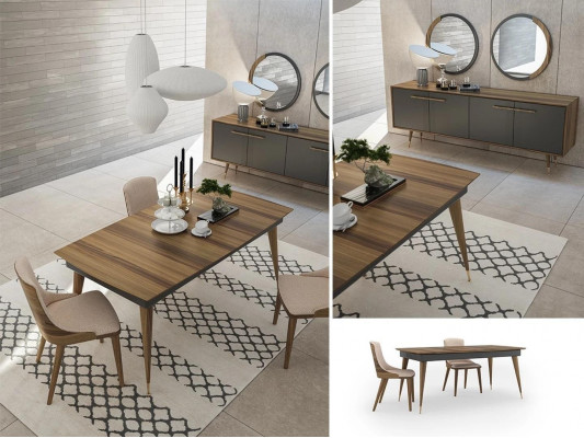 Luxus Esszimmer Set Esstisch 4x Stühle Luxus Anrichte mit 2x Spiegel Neu Set
