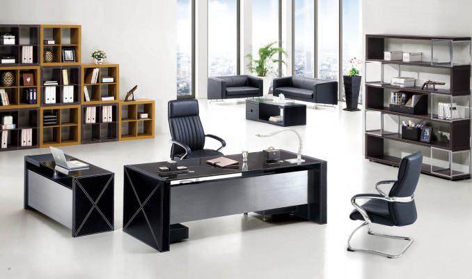 Moderne Büro Set Designmöbel Schreibtisch Regale Edelstahl Aktenschrank