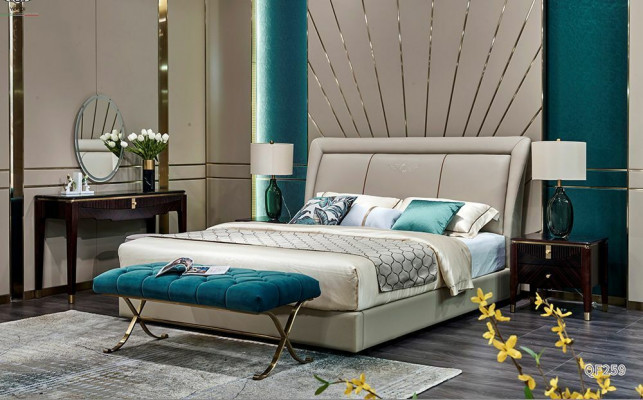 Schlafzimmer Bett 2x Nachttisch Hocker Komplette Sets Leder Möbel