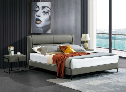 Schlafzimmer Lederbett Komplettes Bett 3 tlg. Garnitur Hotel Sets Nachttischen.