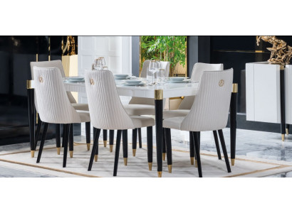 Essgruppe Garnitur Set Komplett Design Lehnstuhl 6x Stühle Polster Textil Stoff
