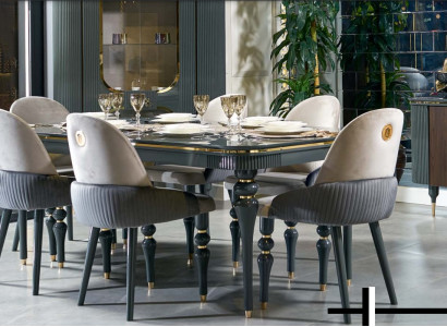 Esszimmer Garnitur Lehn Samt Textil Stuhl 6x Stühle Gruppe Set Wohn Holz Echtes