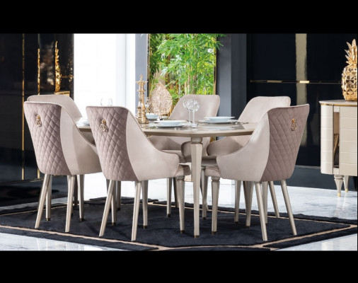 Küche Esszimmer Stühle 6x Stuhl Gruppe Stühle Garnitur Holz Möbel Textil Stoff
