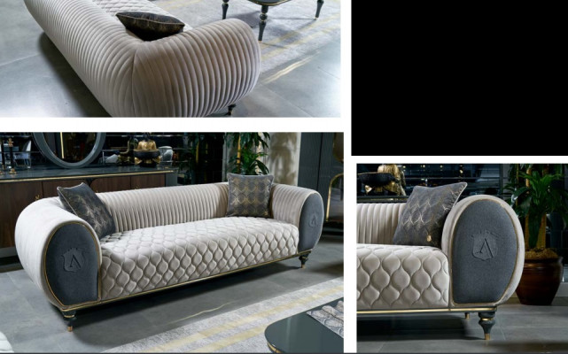 Dreisitzer Sofa 3 Sitzer Stoff Luxus Couch Sofa big Polster 230 cm Designer