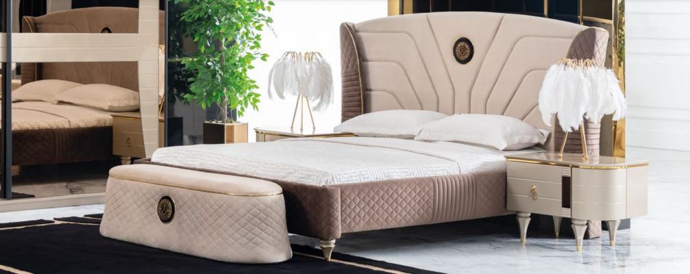 Luxus Set Schlafzimmer Bett Nachttisch Kommode Hocker Gruppe Garnitur Neu 5tlg.