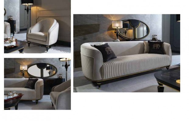 Sofagarnitur 3+1 Sitzer Stoff Sofa Couch Garnitur Design Grau Schwarz Möbel 2tlg 