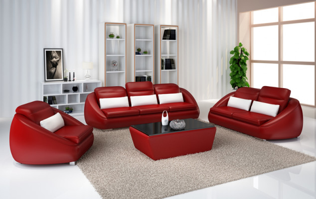 Luxus Möbel Sofagarnitur Couch Sofa Polster 3+2 Rote Sitzpolster Gruppe