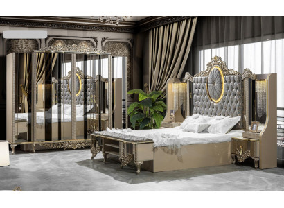 Luxus Garnitur Schlafzimmer Doppel Bett Klassische Beige Set 5tlg. Neu
