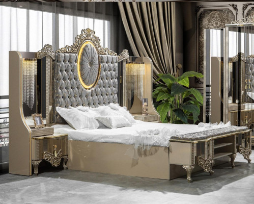 Luxus Garnitur Schlafzimmer Doppel Bett Klassische Beige Set 5tlg. Neu