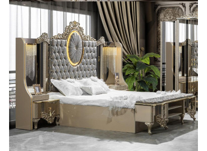 Luxus Garnitur Schlafzimmer Doppel Bett Klassische Beige Set 3tlg. Neu
