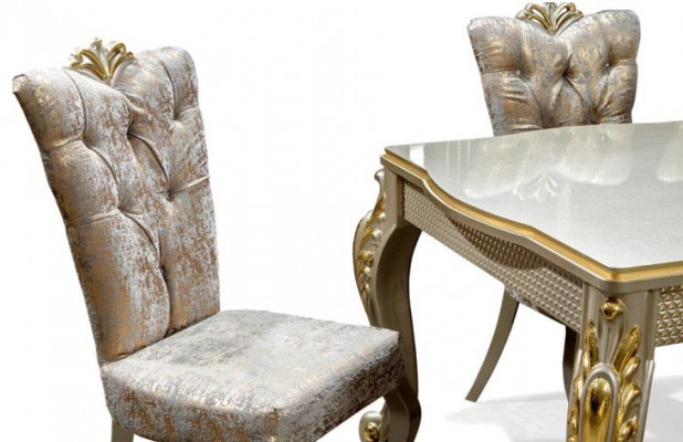 Essecke Luxus Essgruppe Esszimmer Esstisch Stühle Beige Set Holz 5tlg