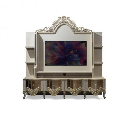 Luxus Wohnwand tv Ständer rtv Lowboard Holz Wohnzimmer Beige Möbel Sideboard