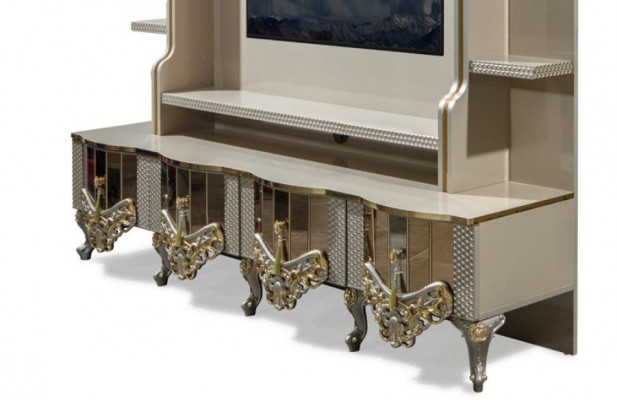 Luxus Wohnwand tv Ständer rtv Lowboard Holz Wohnzimmer Beige Möbel Sideboard