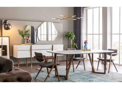 Essgruppe Esszimmer Esstisch Stühle Tisch Sideboard Set 9tlg Holz Weiß