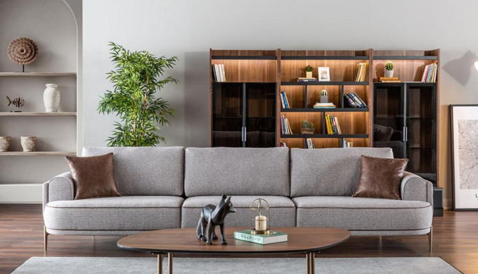 Graue Polster 3+2 Sitzer Garnitur Wohnzimmer Designer Couchtisch Luxus Möbel