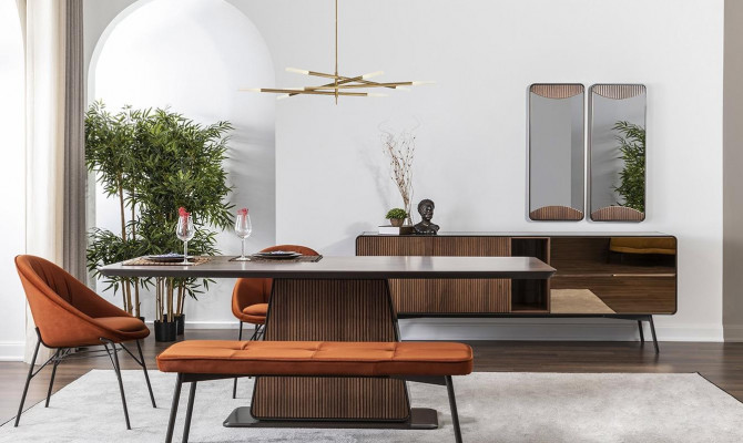 Essgruppe Esszimmer Esstisch Tisch Stühle Set 7tlg Holz Braun Neu