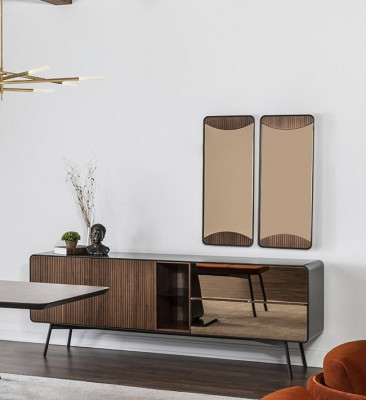 Sideboard Kommode Anrichte Spiegel Holz Modern Braun Set Garnitur