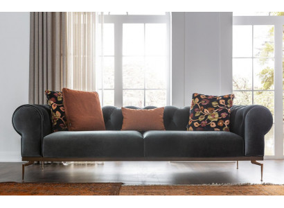 Modern Chesterfield Dreisitzer Sofa 3 Sitzer Stoffsofa Sofas Blau Stoff Couch