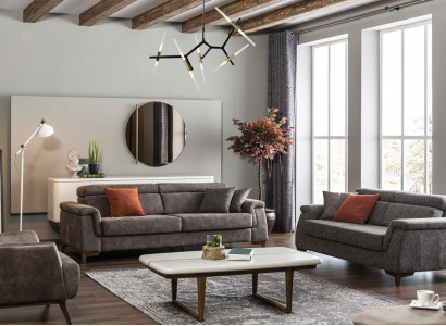 Sofagarnitur 321 Sitzer Stoffsofa Sofa Stoff Sessel Grau Bettfunktion