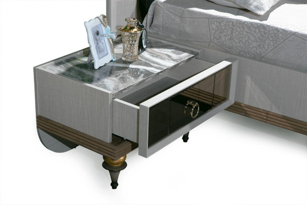 Schlafzimmer Set Bett 2x Nachttische Textil Kleiderschrank Modern 4tlg.