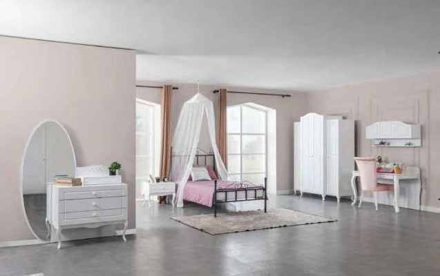 Himmelbett Metall Bett Schlafzimmer Set Nachttisch Weiß Möbel Schlafzimmer 2tlg