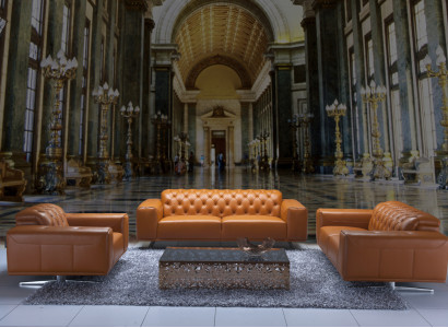 Chesterfield Sofagarnitur Set Braune Couchen Ledersofa Sofa Couch Klassische neu