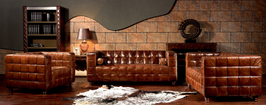 Klassische Echtleder Couch Polster Sofagarnitur Sitz Garnituren Couchen 3tlg neu