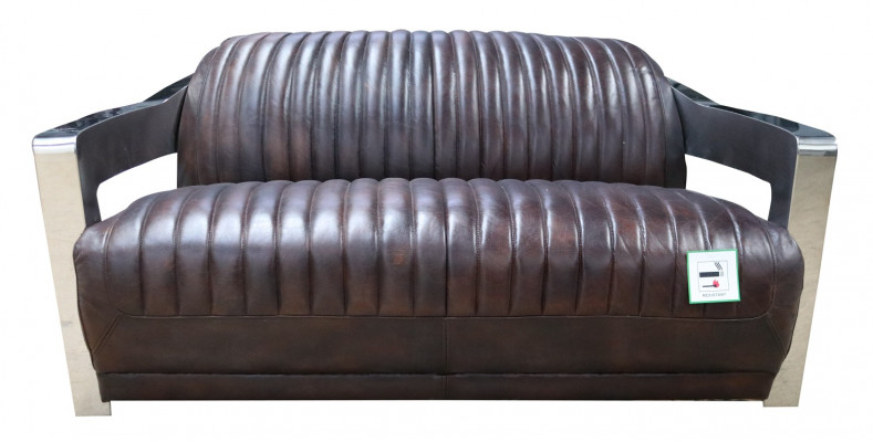 Vintage Ledersofa Aluminium Couchen Sofa Dreisitzer Echtleder Sofas Couch silber