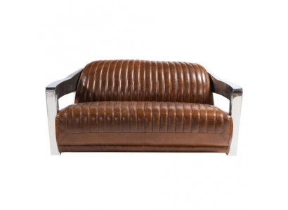 Echtleder Sofa Leder Designsofa 3-Sitzer Vintage Couch Aluminium Metall