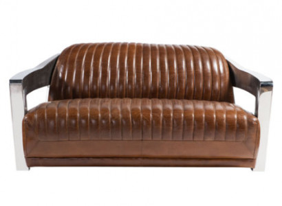 Echtleder Sofa Leder Designsofa 3-Sitzer Vintage Couch Aluminium Metall