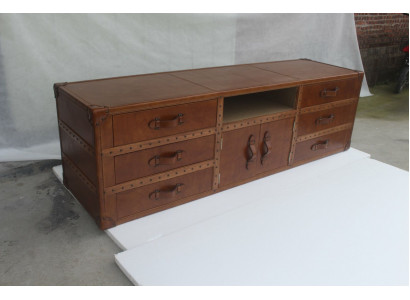 Vintage Kommode Sideboard Leder TV Lowboard Truhe Old Look Style Koffer Tisch