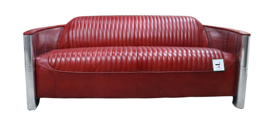 Ledersofa Couch Polster Sofa Aluminium Dreisitzer Vintage Luxus Möbel Sofas Neu