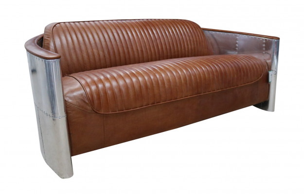 Design Club 3 Sitzer Sofa Ledersofa Dreisitzer Vintage Leder Aluminium Couchen