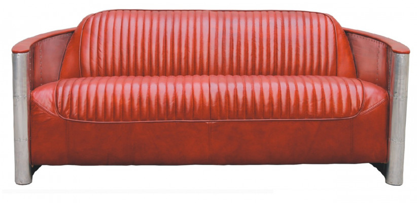 Echtleder Design Vintage Designsofa verdreifachen Aluminium Sofa 3Sitzer Bordaux