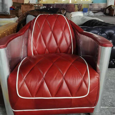 Aircraft Vintage Ledersessel Rot Echtleder Retro Sessel Design Clubsessel